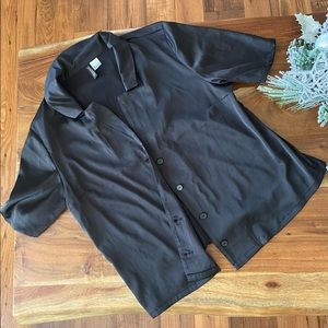 Black Satin Button Up Blouse